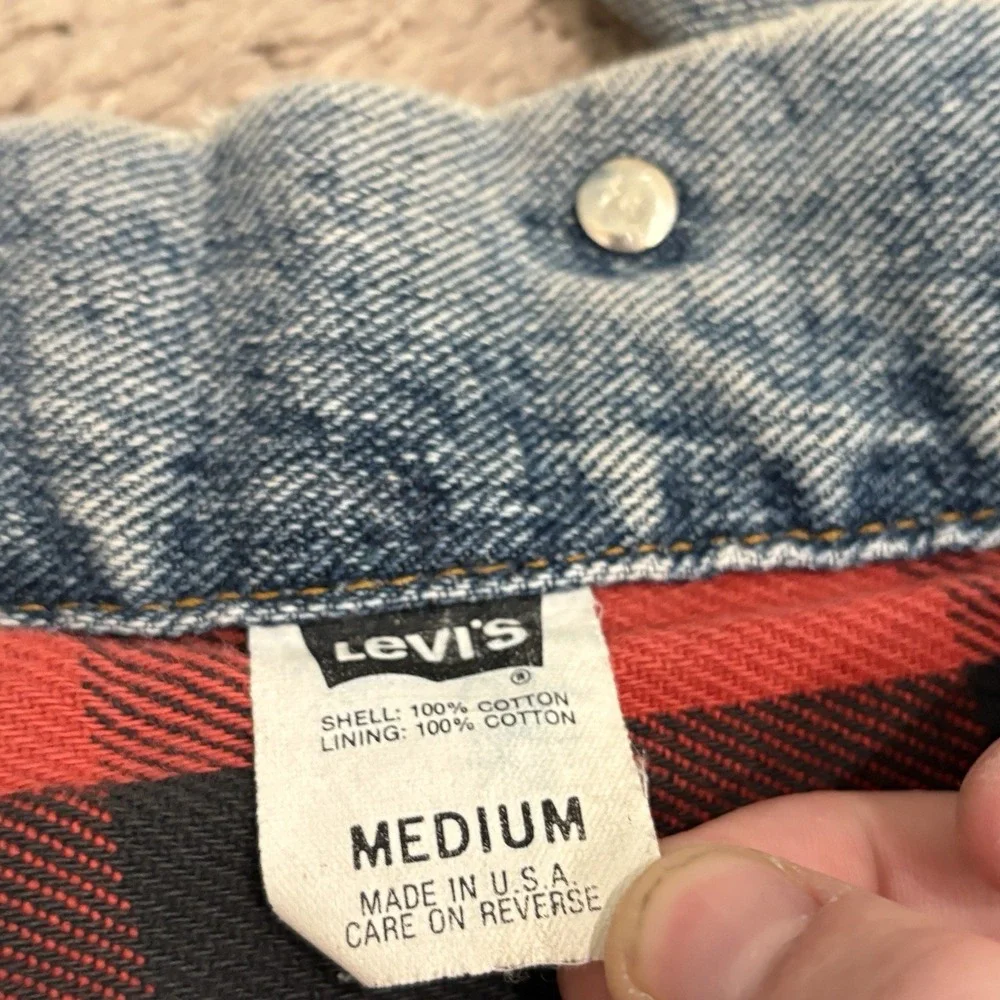 Vintage 90s Levis Denim Jacket Mens Medium Plaid Lined Trucker 70417-4891 USA